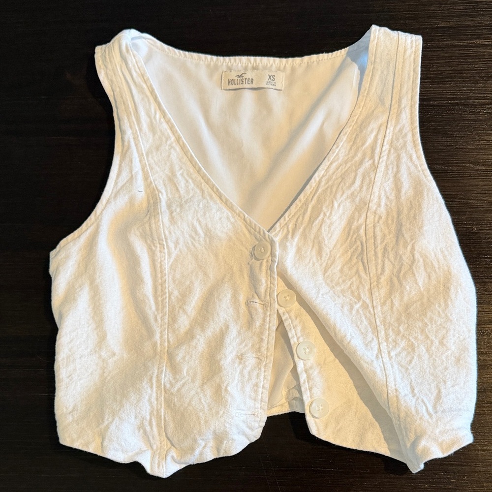 Hollister Women's white linen button down vest size XS